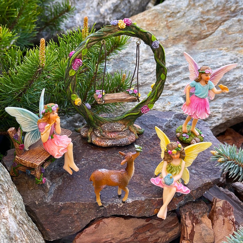 Mood Lab Fairy Garden Kit - Swing Set of 6 pcs Miniature Figurines & Accessories - Hand Painted for Outdoor or House Decor - Image 4